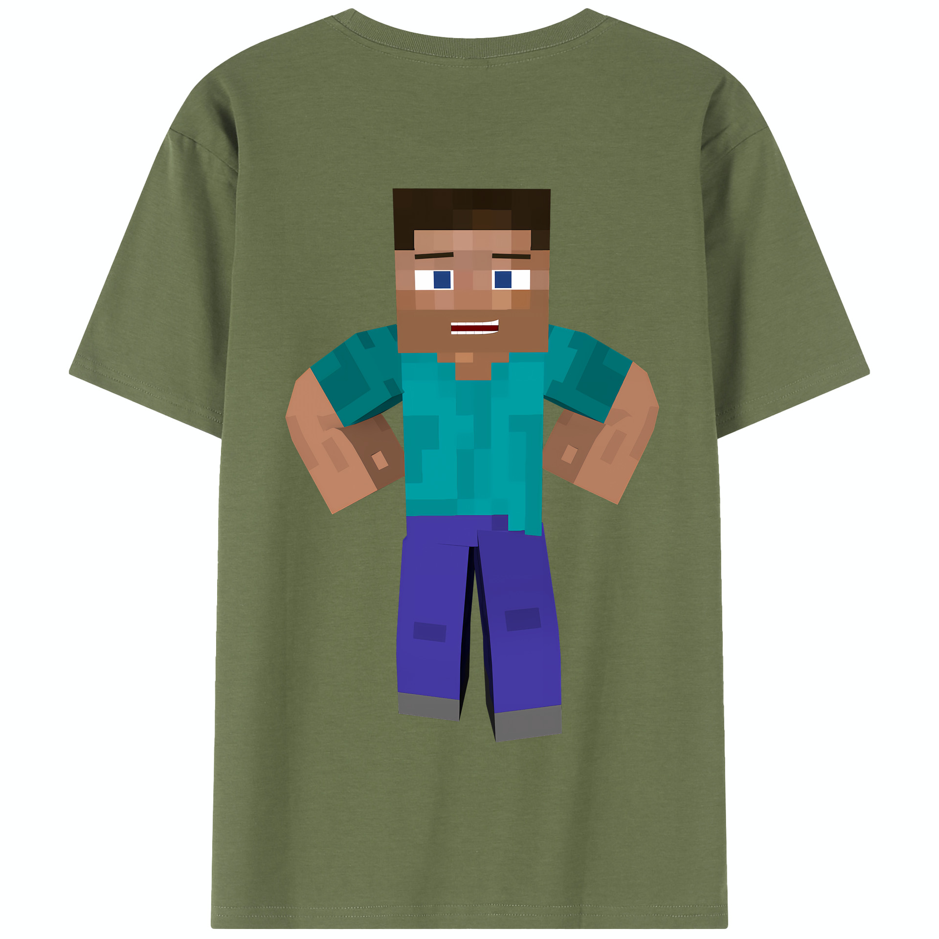 （画像用） マインクラフト ブロックの世界 Minecraft MC Block world 綿100％半袖Tシャツ（背面プリント）